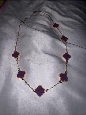 Gold-Tone Necklace with Purple Clover Panels